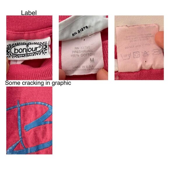 90s vintage pink bonjour paris travel souvenir cotton cropped tee shirt crop top - Picture 9 of 9